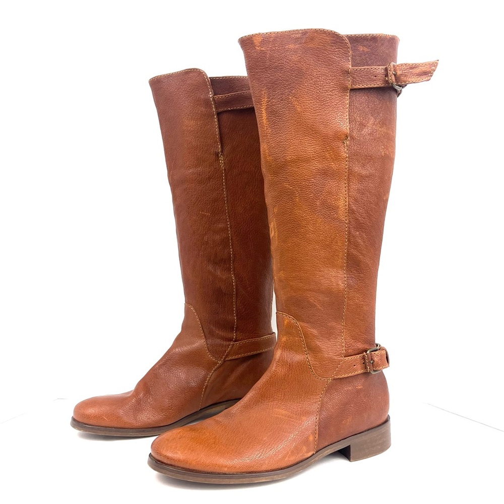 J. Crew Brown Leather Tall Riding Boots with Buckle Details